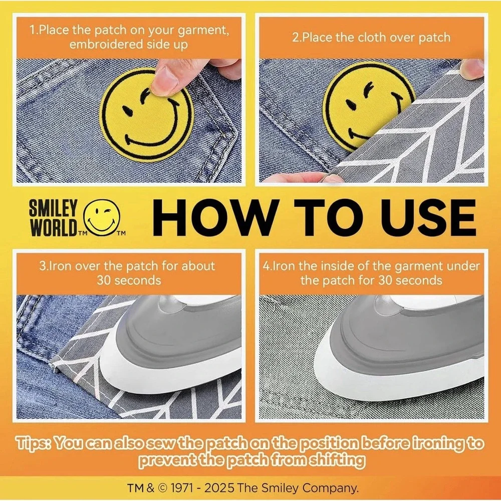 Smiley World Embroidered Iron On Patches Set 9 Piece Yellow Emoji Smiley Face